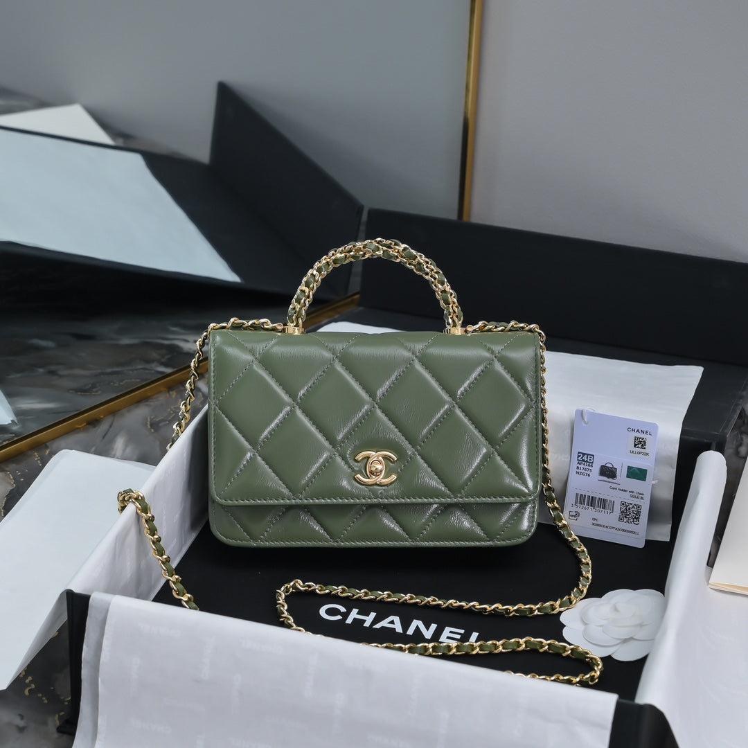 Chanel Wallet on chain, AP4166 Lambskin Green