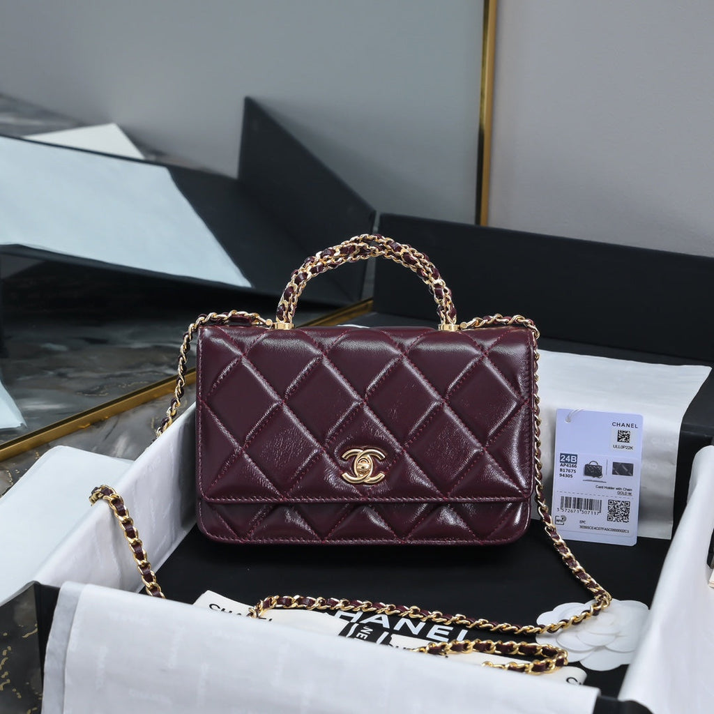 Chanel Wallet on chain, AP4166 Lambskin Wine Red