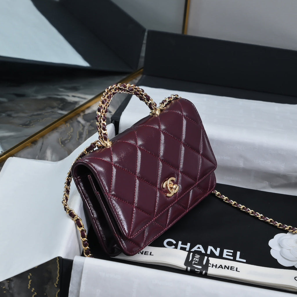 Chanel Wallet on chain, AP4166 Lambskin Wine Red