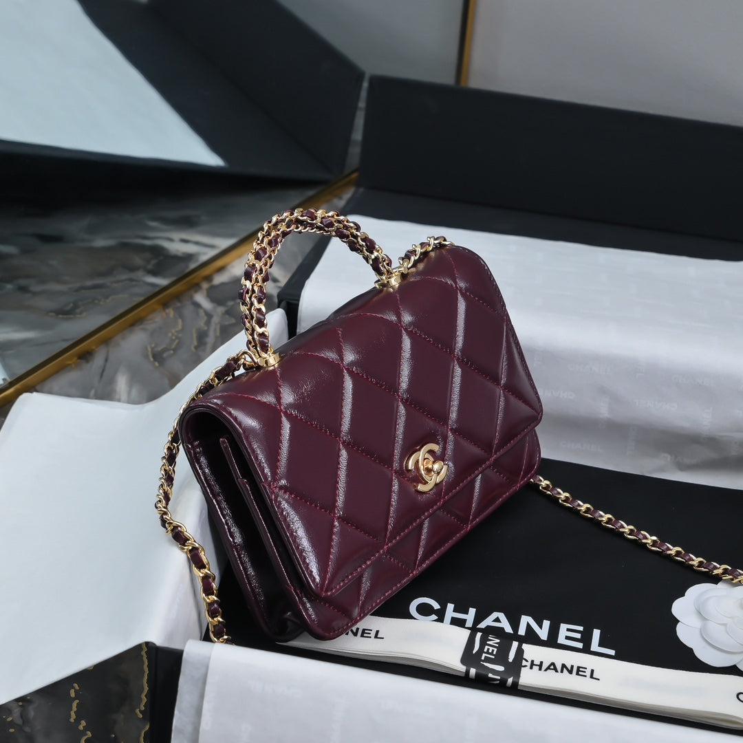 Chanel Wallet on chain, AP4166 Lambskin Wine Red