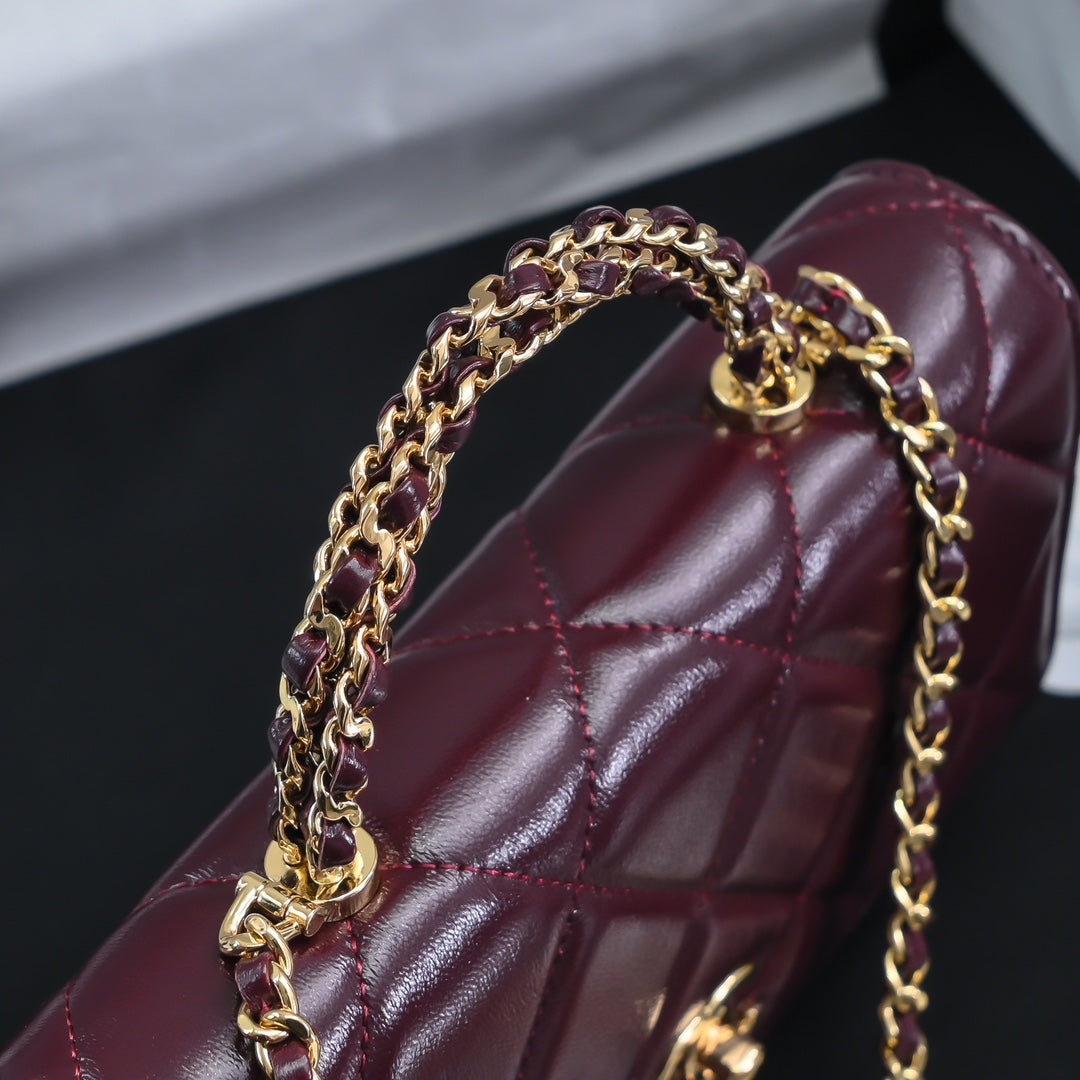 Chanel Wallet on chain, AP4166 Lambskin Wine Red