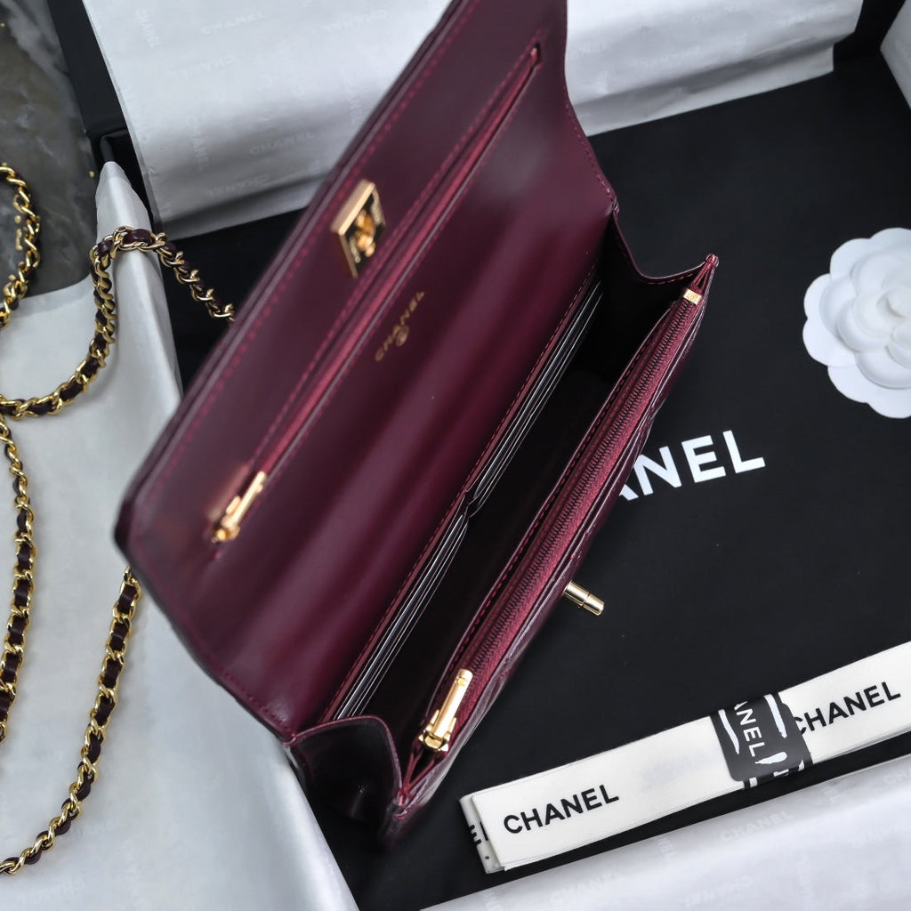 Chanel Wallet on chain, AP4166 Lambskin Wine Red