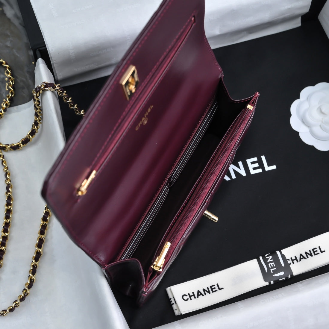 Chanel Wallet on chain, AP4166 Lambskin Wine Red
