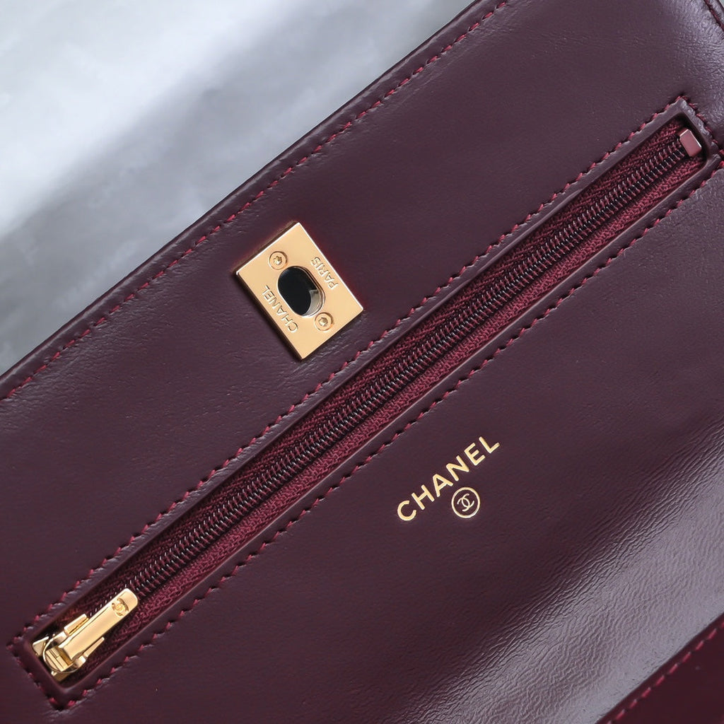 Chanel Wallet on chain, AP4166 Lambskin Wine Red