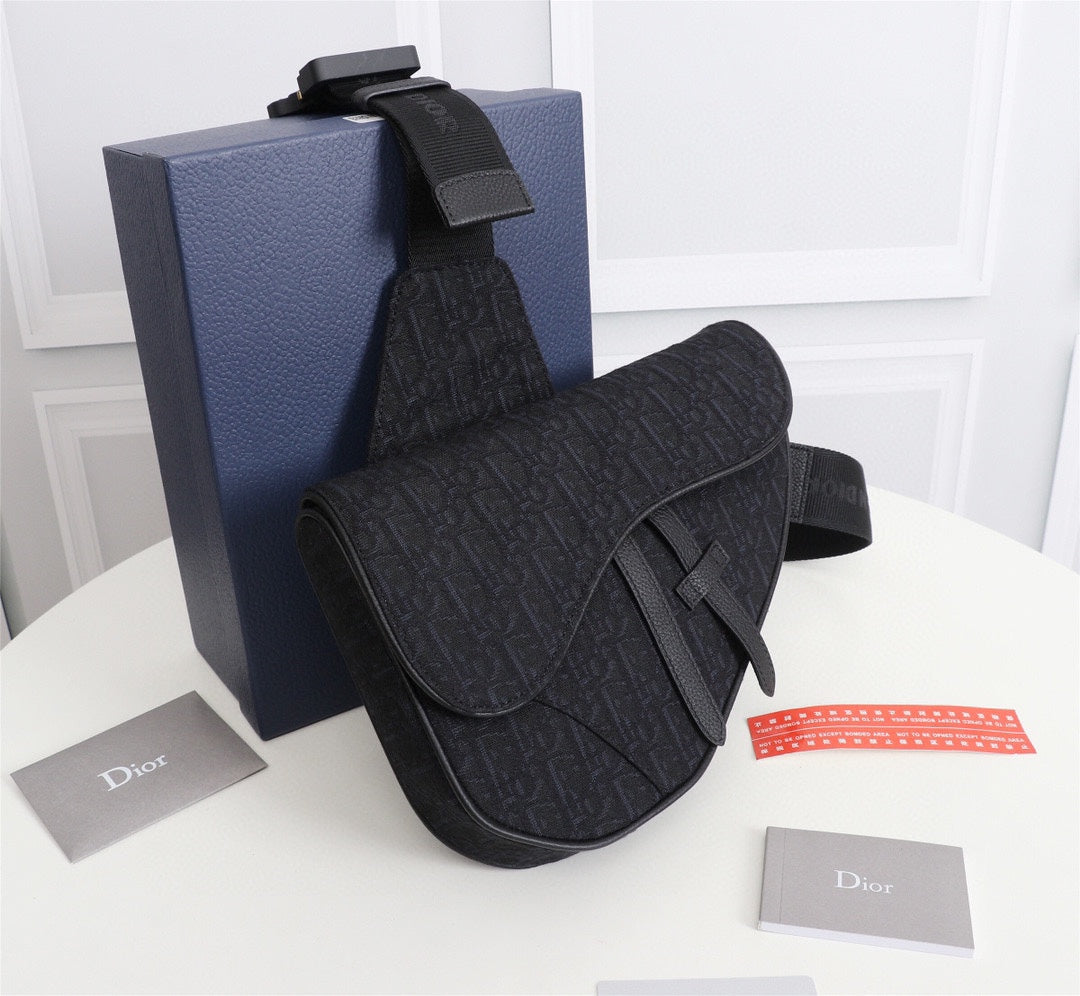 Dior 1ADPO093 Saddle Bag Black Dior Oblique Jacquard