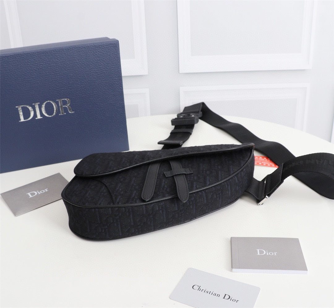 Dior 1ADPO093 Saddle Bag Black Dior Oblique Jacquard