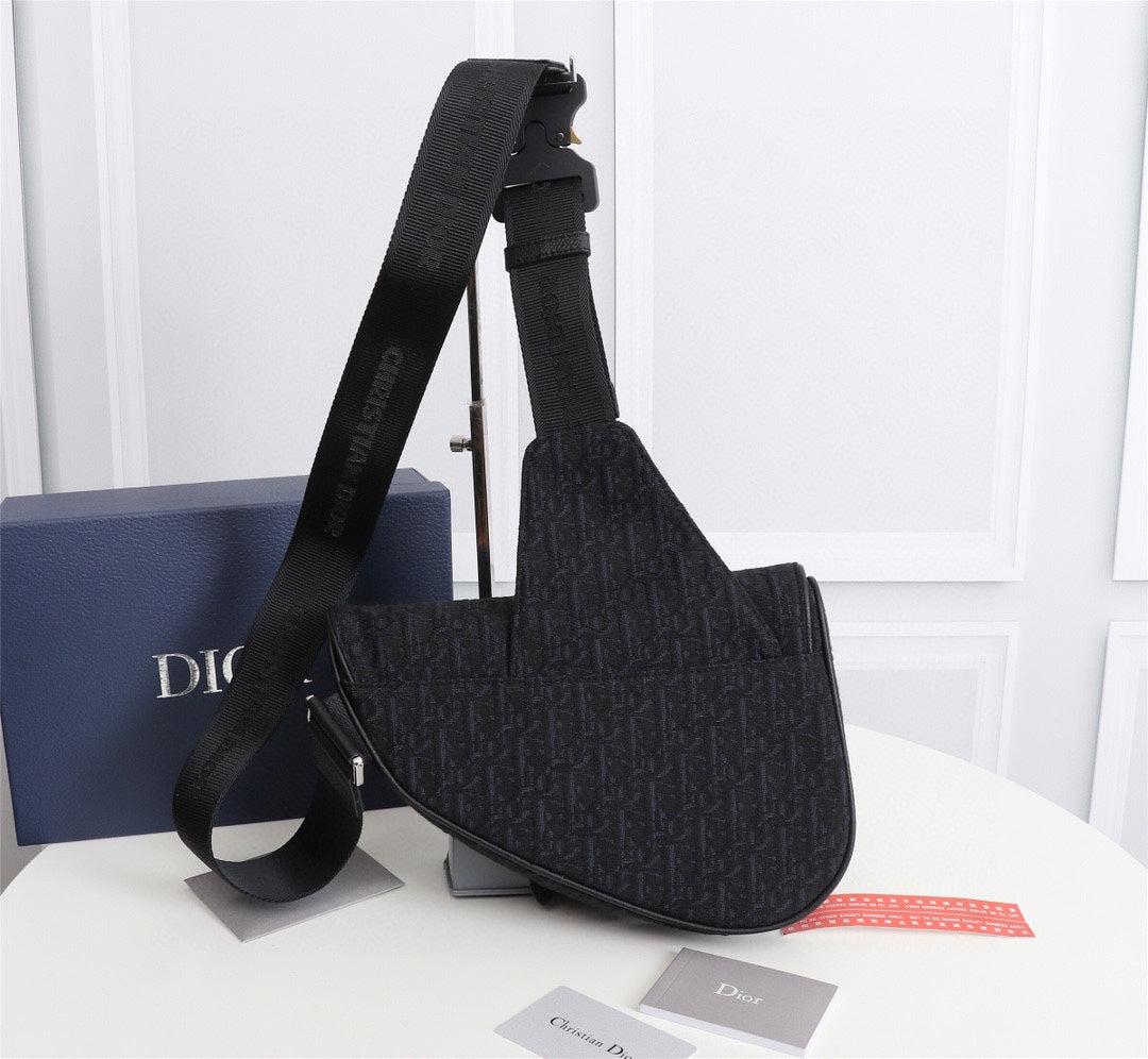 Dior 1ADPO093 Saddle Bag Black Dior Oblique Jacquard
