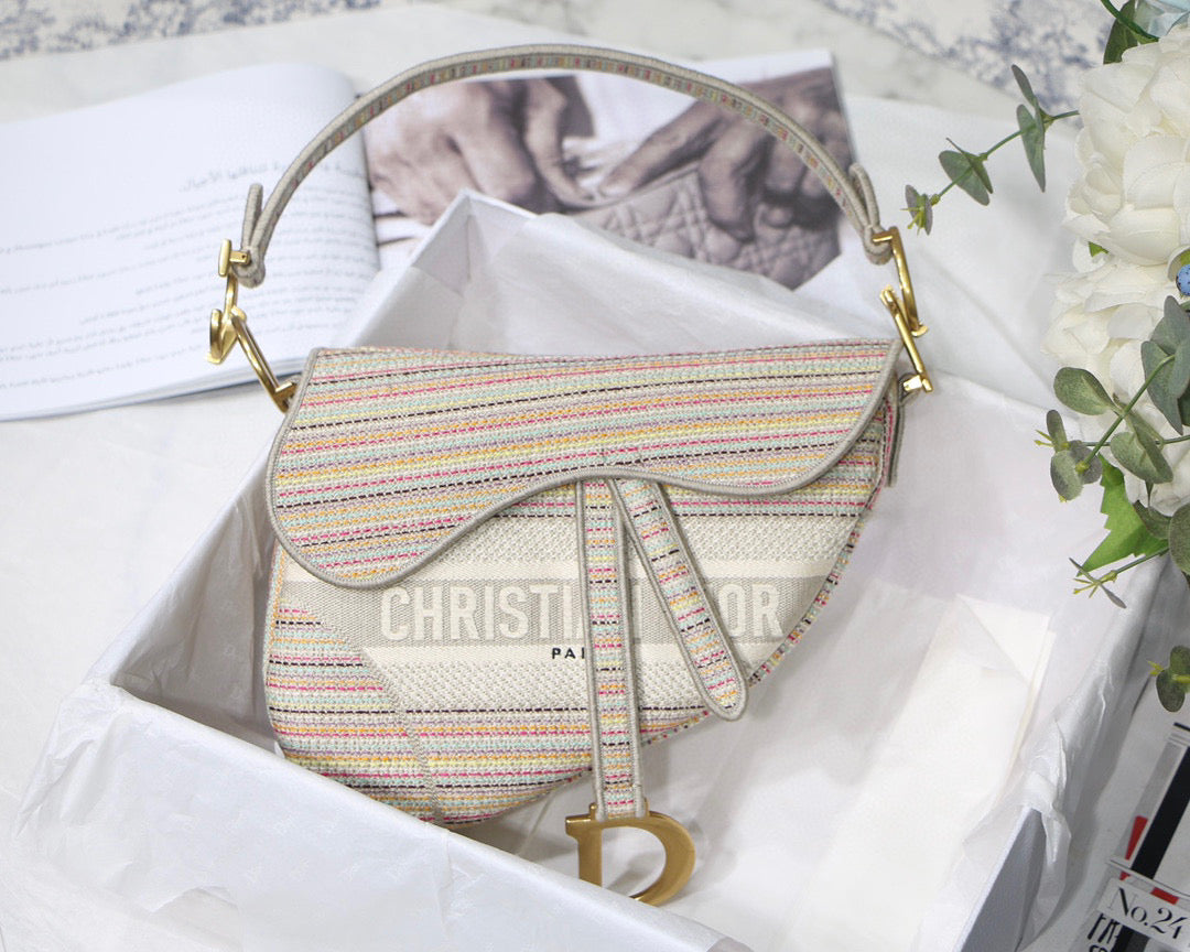 Dio M0446 Saddle Bag Beige Toile de Jouy Embroidery