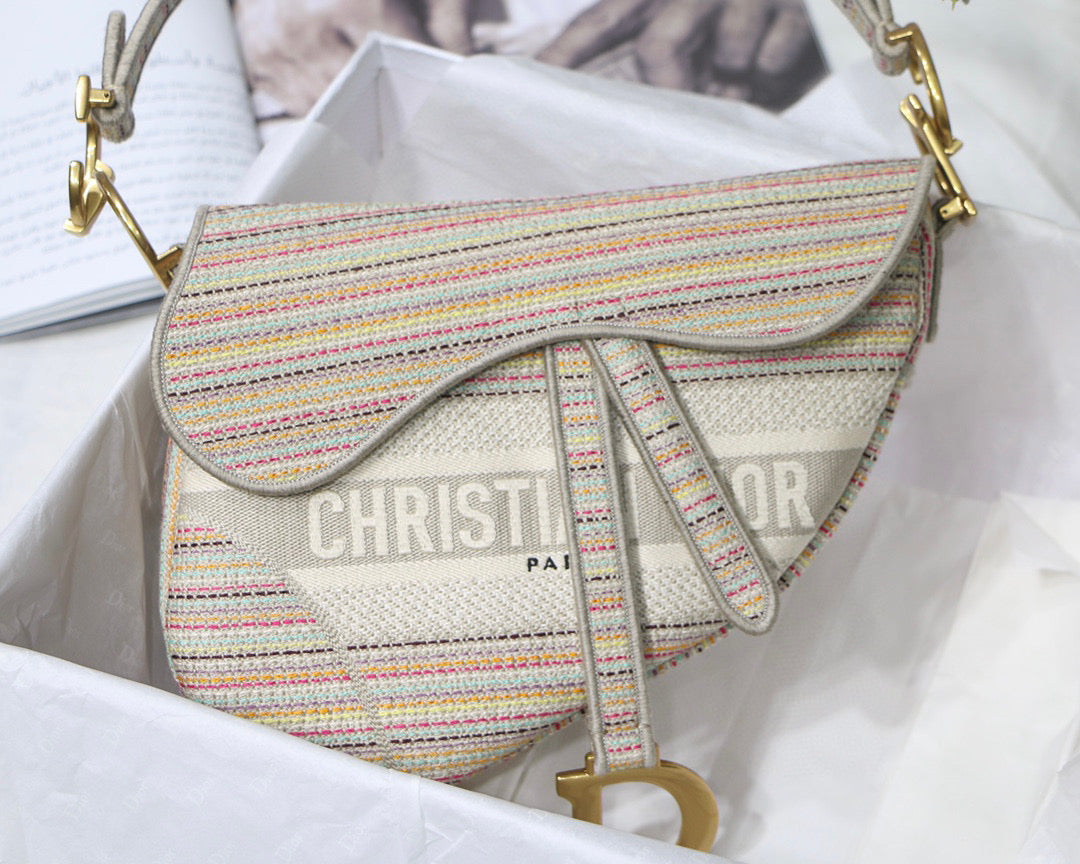 Dio M0446 Saddle Bag Beige Toile de Jouy Embroidery