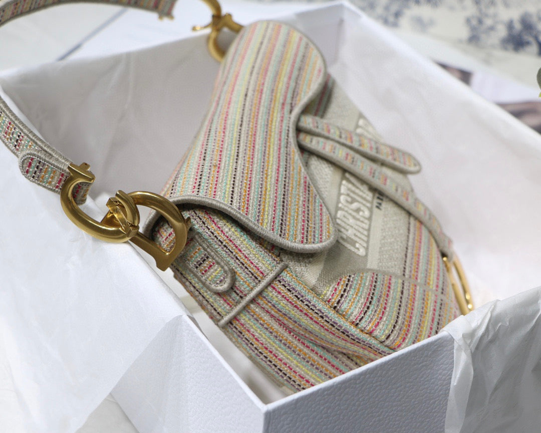 Dio M0446 Saddle Bag Beige Toile de Jouy Embroidery