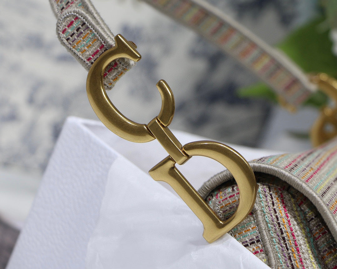 Dio M0446 Saddle Bag Beige Toile de Jouy Embroidery