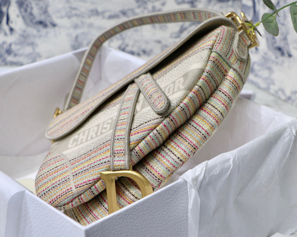 Dio M0446 Saddle Bag Beige Toile de Jouy Embroidery