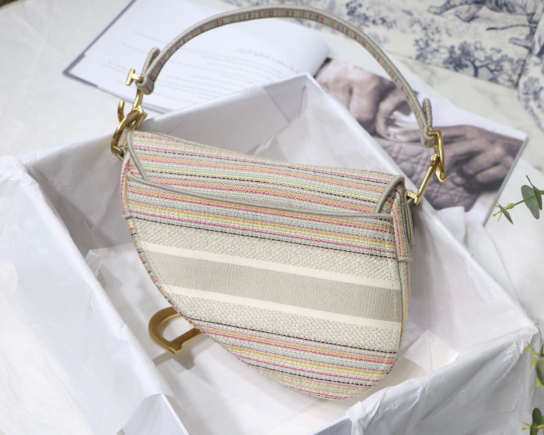 Dio M0446 Saddle Bag Beige Toile de Jouy Embroidery