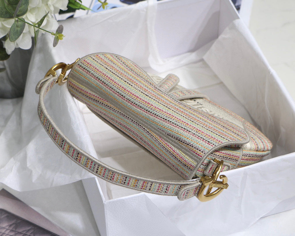 Dio M0446 Saddle Bag Beige Toile de Jouy Embroidery