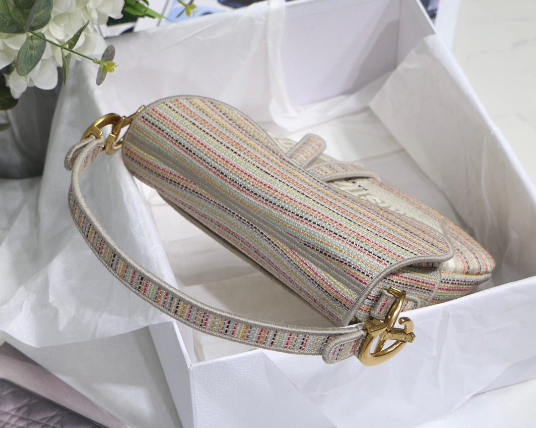 Dio M0446 Saddle Bag Beige Toile de Jouy Embroidery