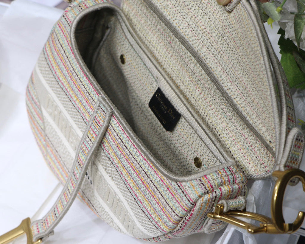 Dio M0446 Saddle Bag Beige Toile de Jouy Embroidery