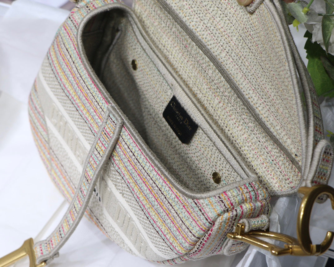 Dio M0446 Saddle Bag Beige Toile de Jouy Embroidery