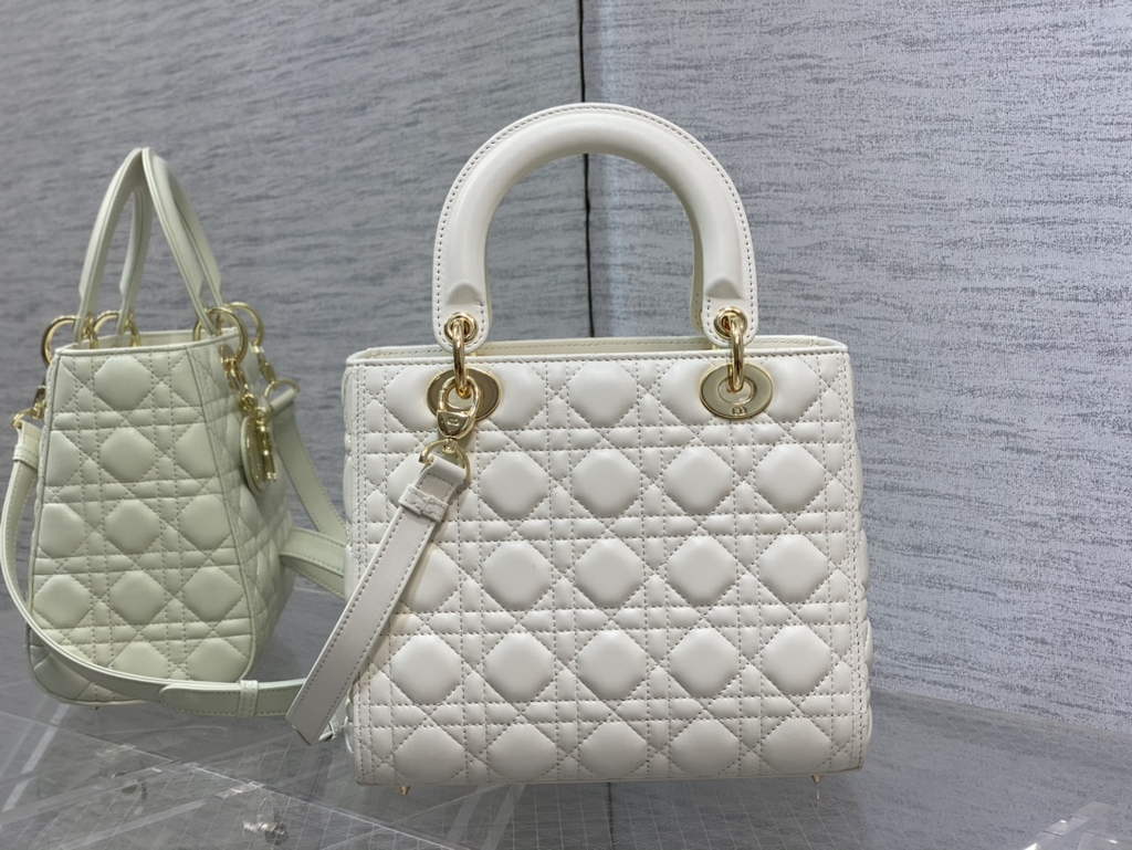 Dior M0565 Medium Lady Bag White Cannage Lambskin - Default Title - View 5
