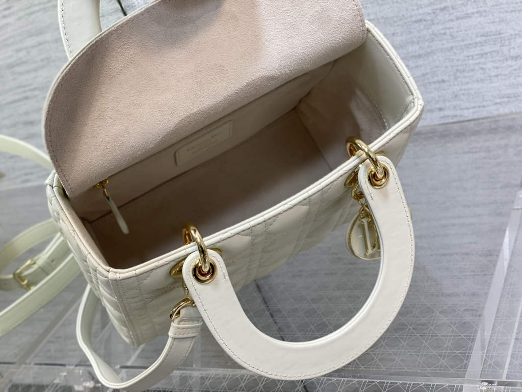Dior M0565 Medium Lady Bag White Cannage Lambskin - Default Title - View 8