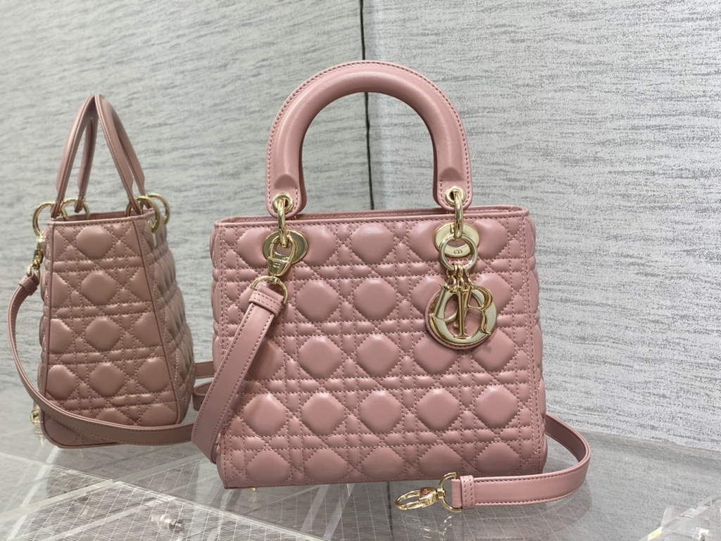 Dior M0565 Medium Lady Bag Cannage Lambskin Pink Gold - Default Title - View 1