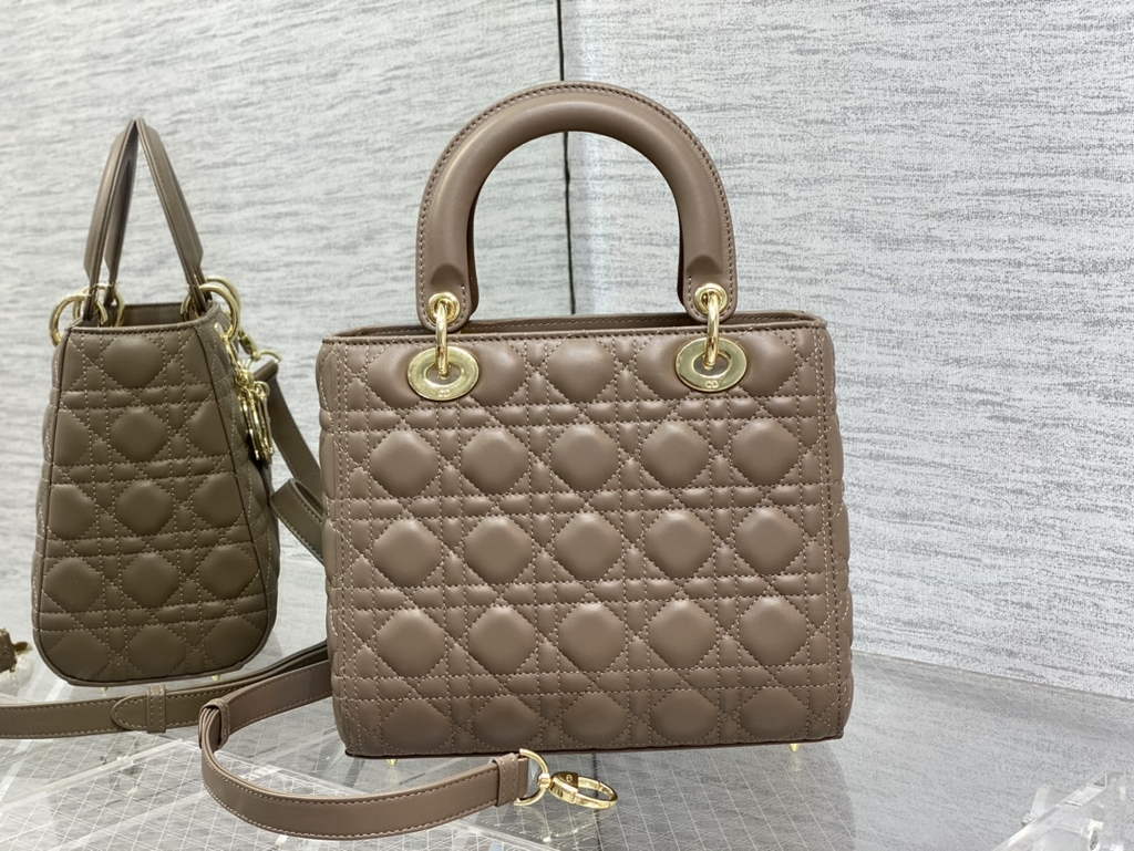 Dior M0565 Medium Lady Bag Warm Taupe Cannage Lambskin - Default Title - View 5
