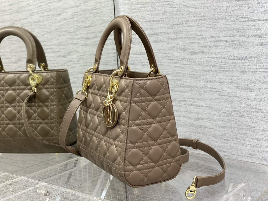 Dior M0565 Medium Lady Bag Warm Taupe Cannage Lambskin - Default Title - View 6