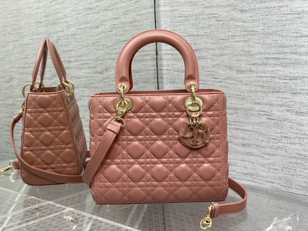 Dior M0565 Medium Lady Bag Pink Cannage Lambskin - Default Title - View 1