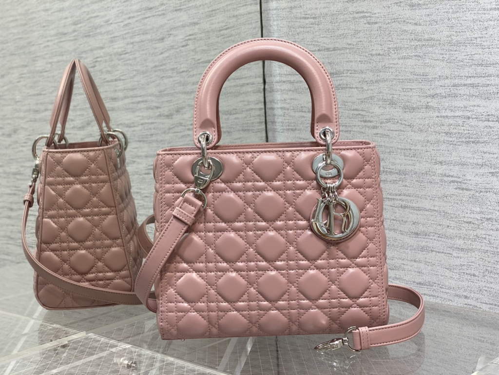 Dior M0565 Medium Lady Bag Cannage Lambskin Pink Silver - Default Title - View 1