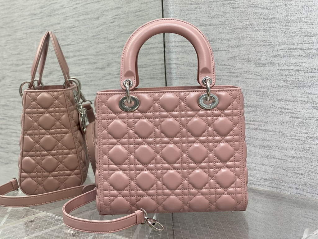Dior M0565 Medium Lady Bag Cannage Lambskin Pink Silver - Default Title - View 5
