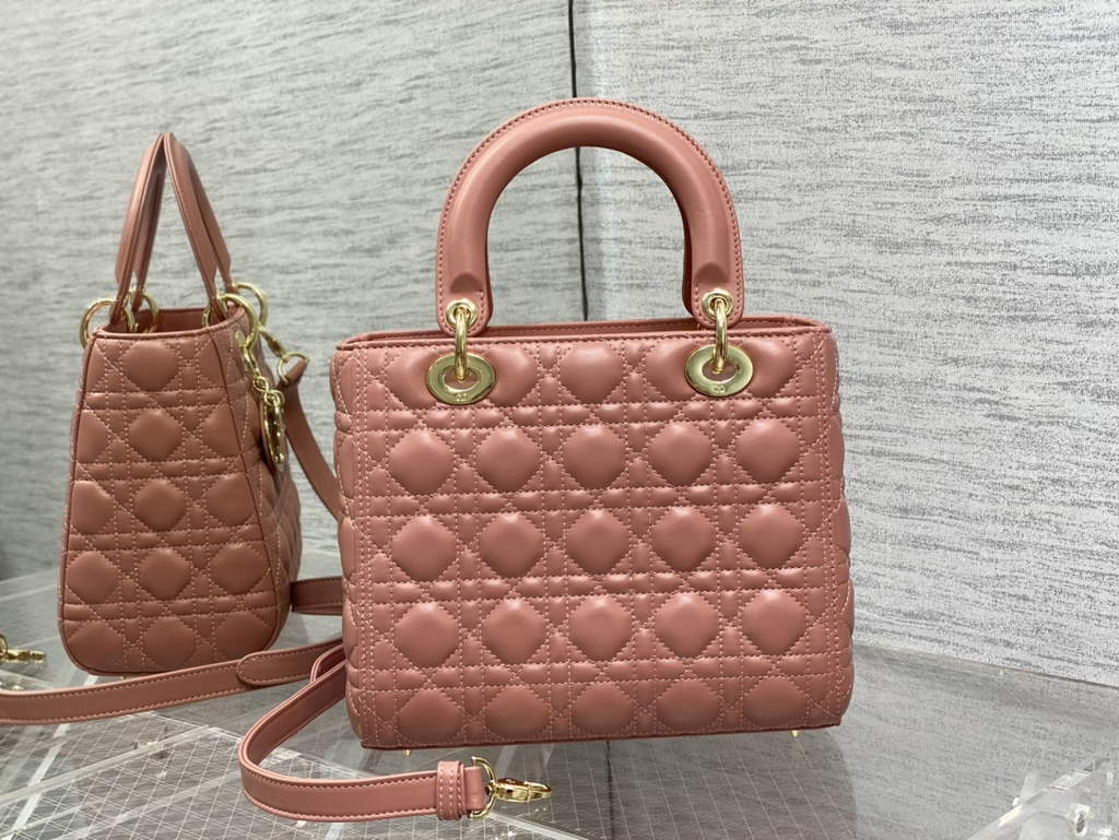 Dior M0565 Medium Lady Bag Pink Cannage Lambskin - Default Title - View 5