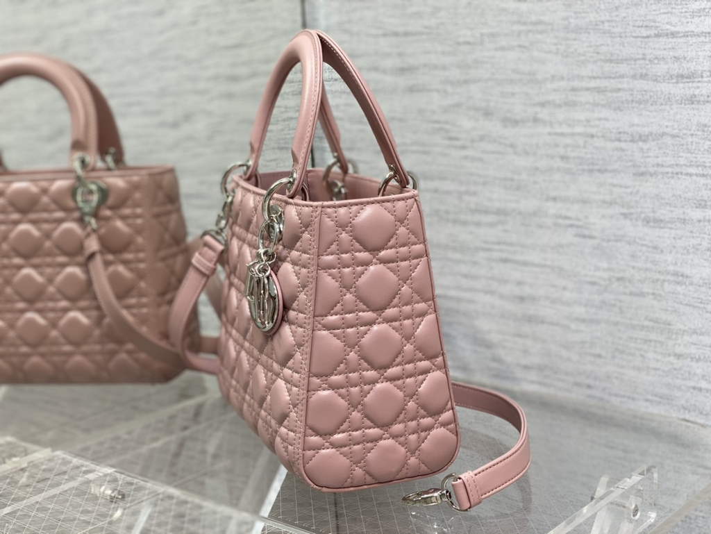 Dior M0565 Medium Lady Bag Cannage Lambskin Pink Silver - Default Title - View 6