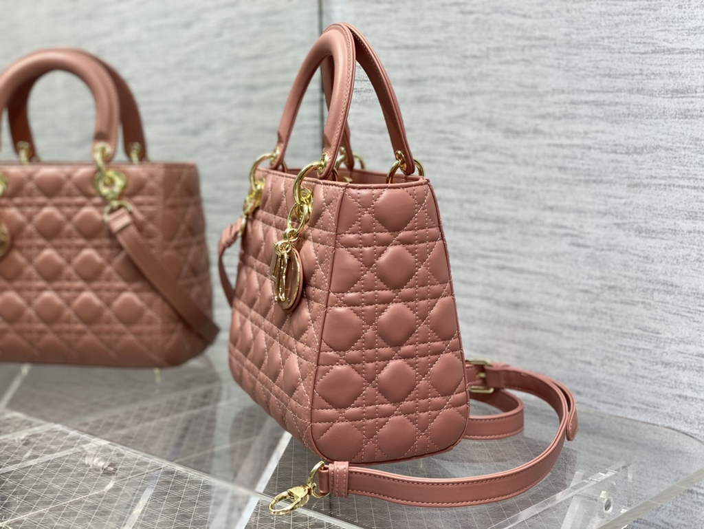 Dior M0565 Medium Lady Bag Pink Cannage Lambskin - Default Title - View 6