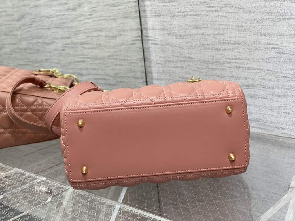 Dior M0565 Medium Lady Bag Pink Cannage Lambskin - Default Title - View 7