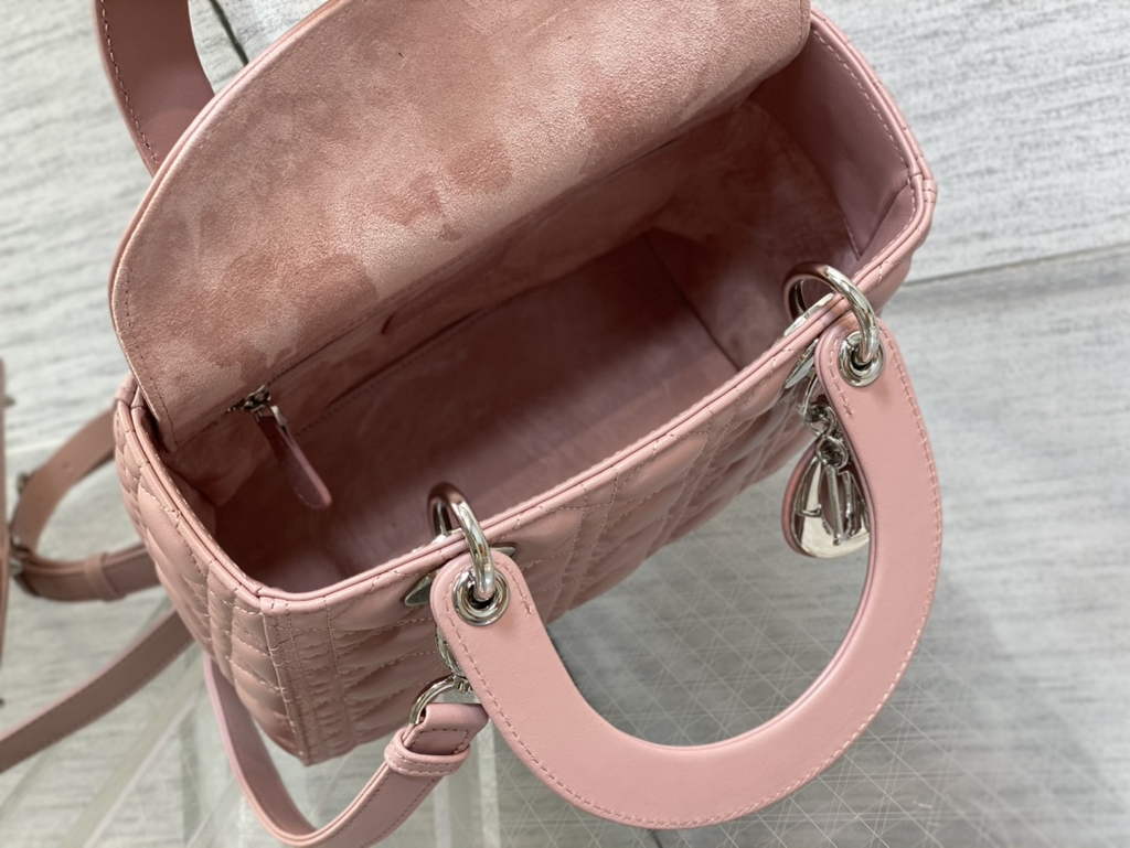 Dior M0565 Medium Lady Bag Cannage Lambskin Pink Silver - Default Title - View 8