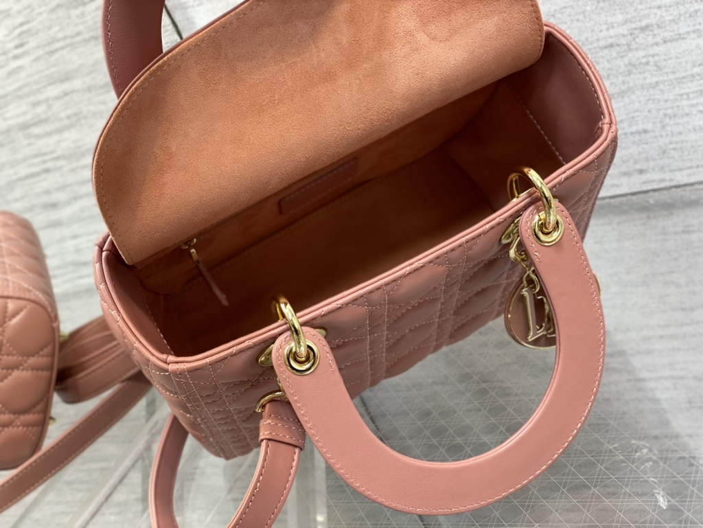 Dior M0565 Medium Lady Bag Pink Cannage Lambskin - Default Title - View 8