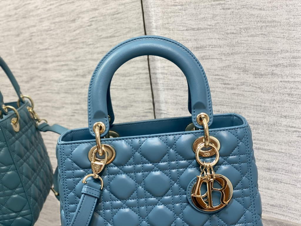 Dior M0565 Medium Lady Bag Cannage Lambskin Blue Gold - Default Title - View 2