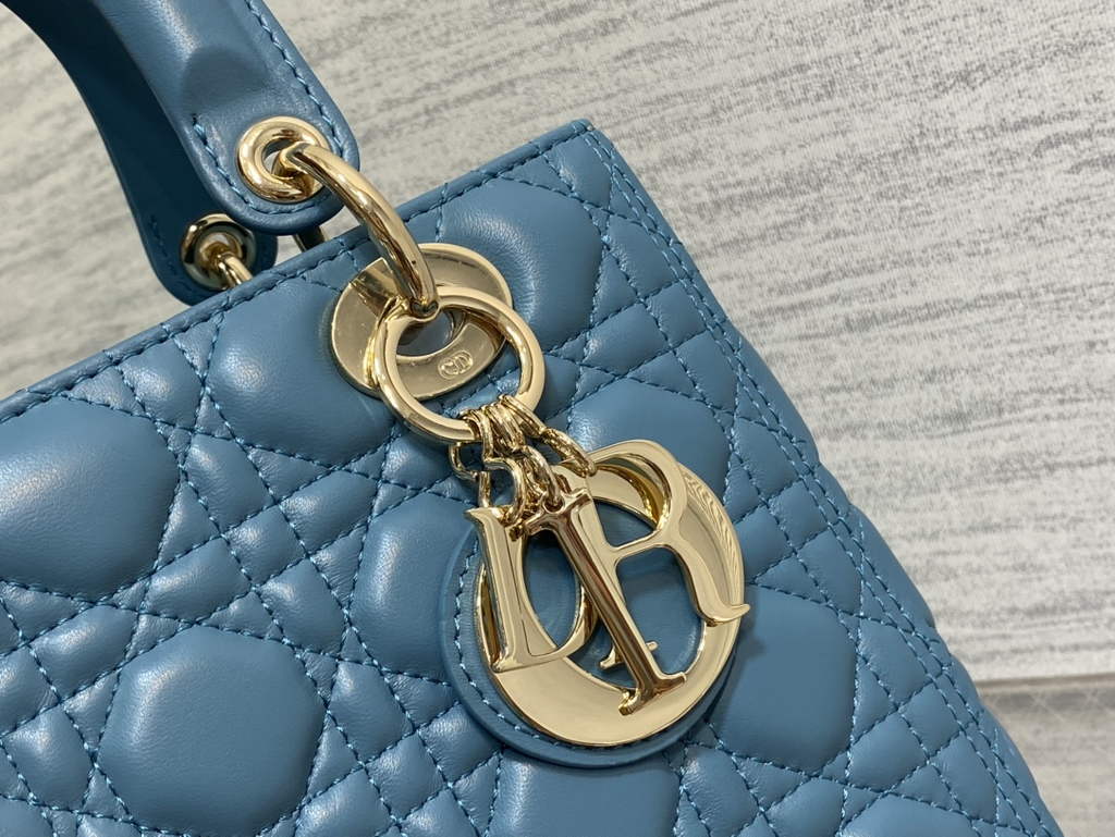 Dior M0565 Medium Lady Bag Cannage Lambskin Blue Gold - Default Title - View 3