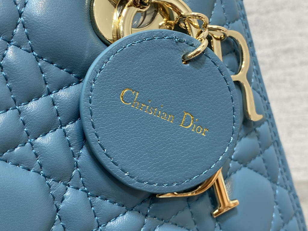 Dior M0565 Medium Lady Bag Cannage Lambskin Blue Gold - Default Title - View 4