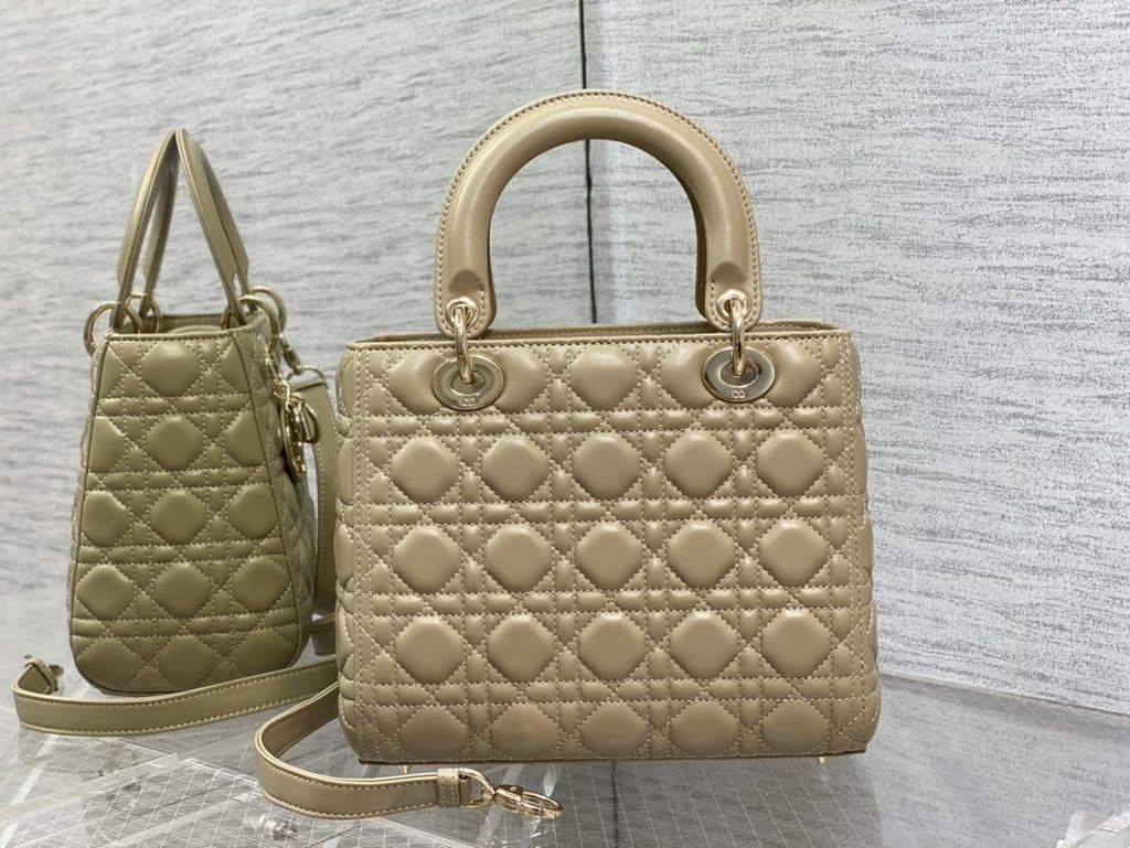 Dior M0565 Medium Lady Bag Apricot Cannage Lambskin - Default Title - View 5