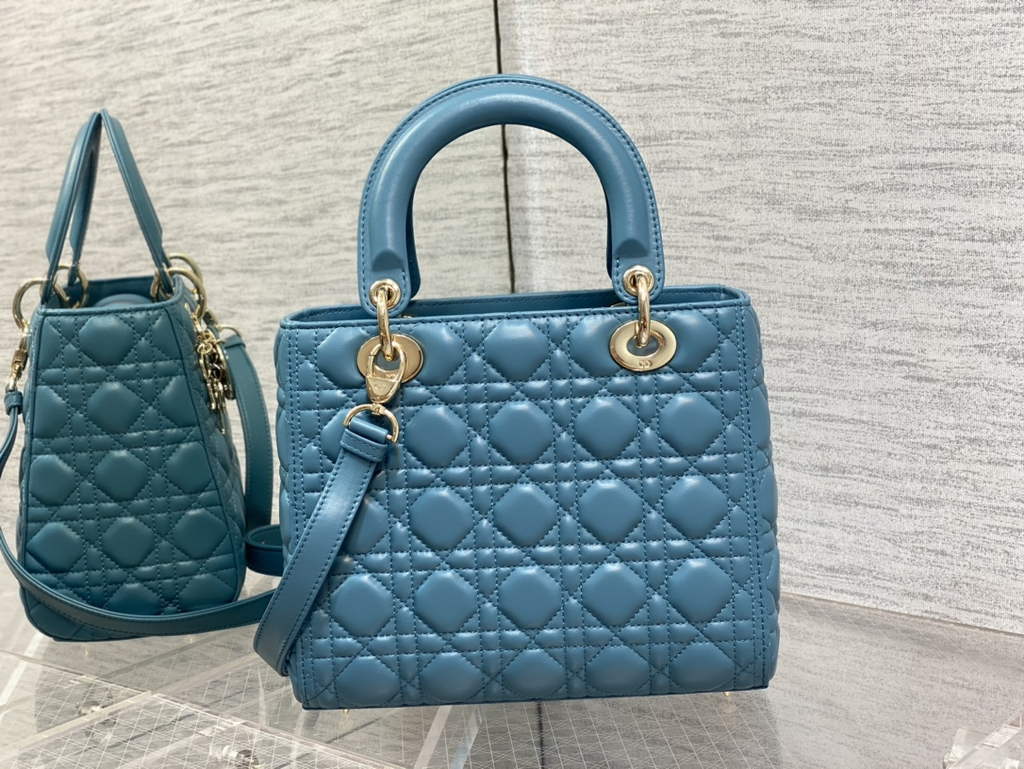Dior M0565 Medium Lady Bag Cannage Lambskin Blue Gold - Default Title - View 5