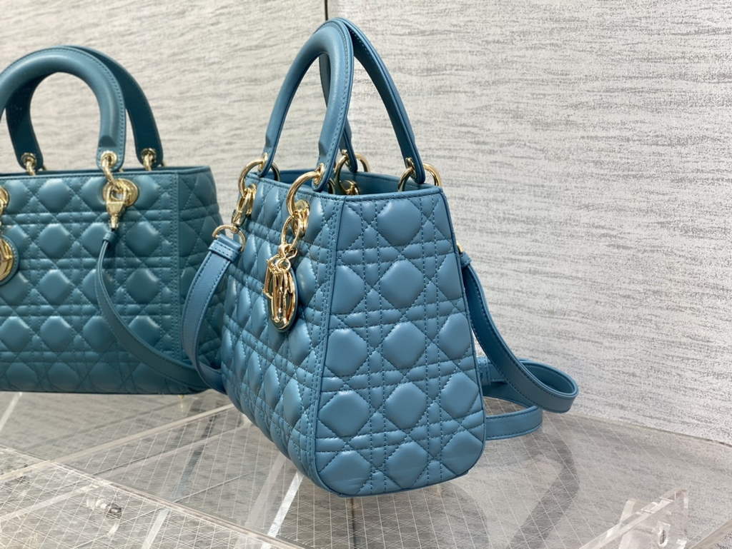 Dior M0565 Medium Lady Bag Cannage Lambskin Blue Gold - Default Title - View 6