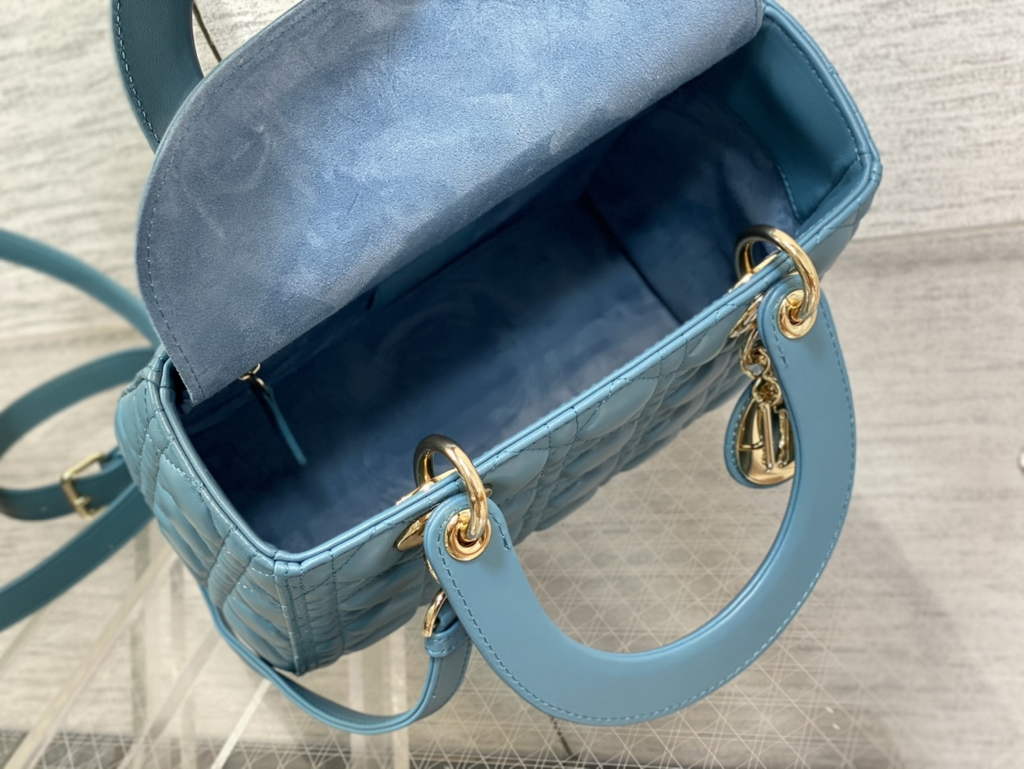 Dior M0565 Medium Lady Bag Cannage Lambskin Blue Gold - Default Title - View 8