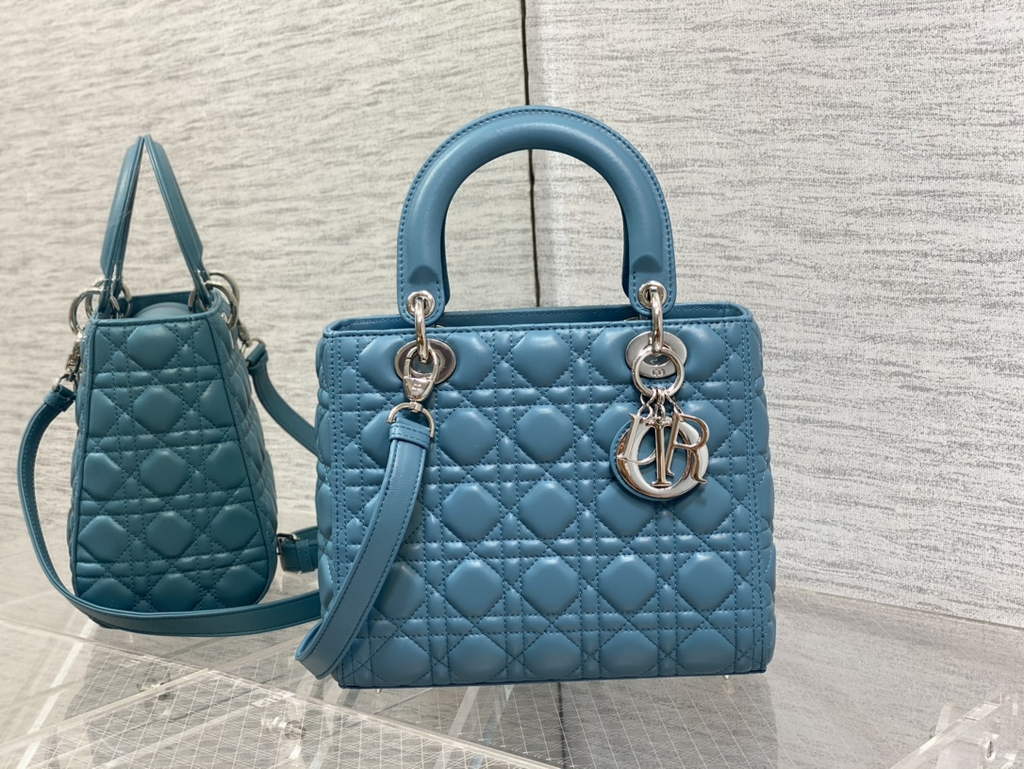 Dior M0565 Medium Lady Bag Cannage Lambskin Blue Silver - Default Title - View 1