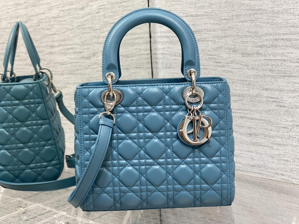 Dior M0565 Medium Lady Bag Cannage Lambskin Blue Silver - Default Title - View 2
