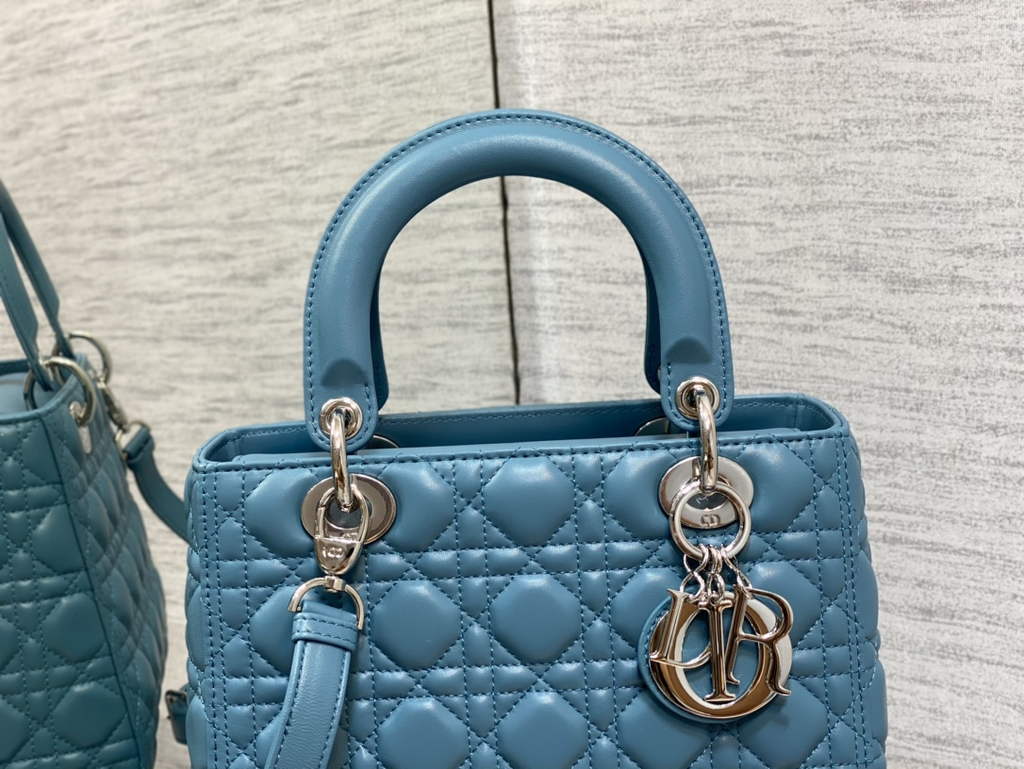 Dior M0565 Medium Lady Bag Cannage Lambskin Blue Silver - Default Title - View 3