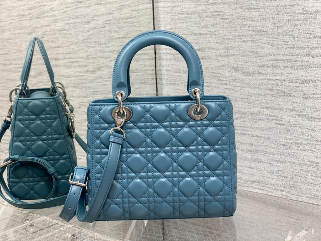 Dior M0565 Medium Lady Bag Cannage Lambskin Blue Silver - Default Title - View 5