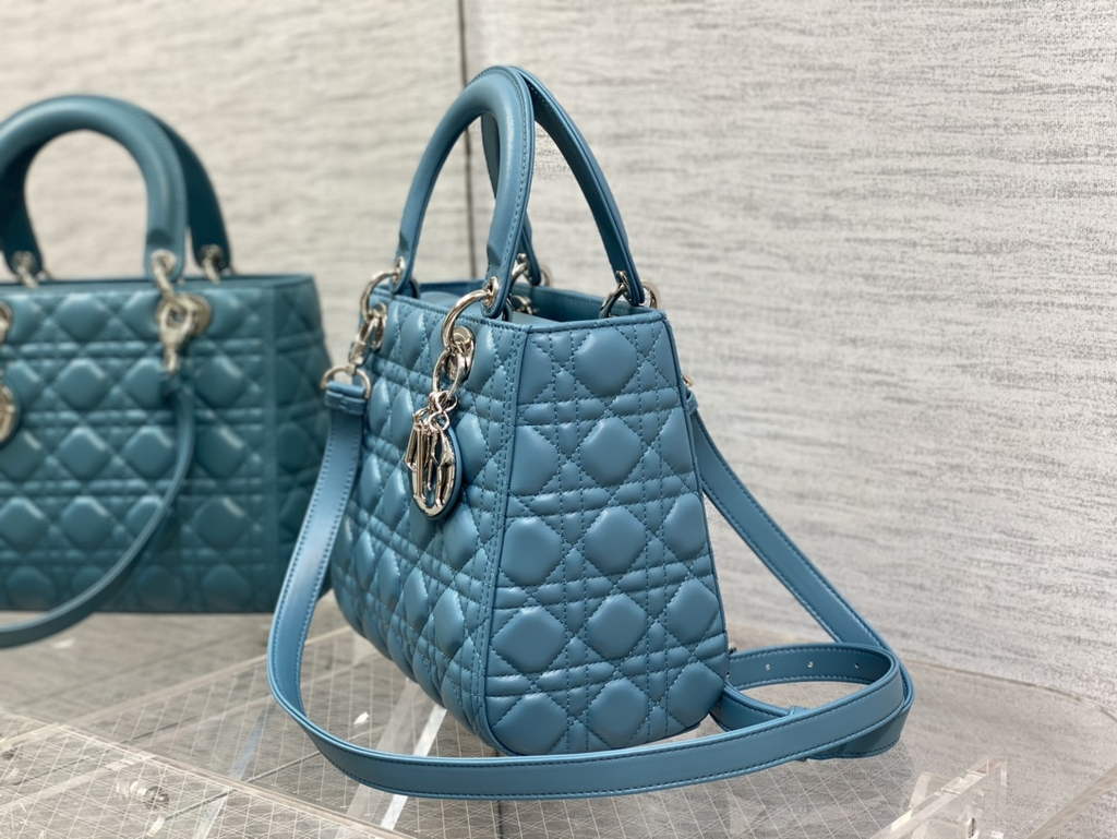 Dior M0565 Medium Lady Bag Cannage Lambskin Blue Silver - Default Title - View 6