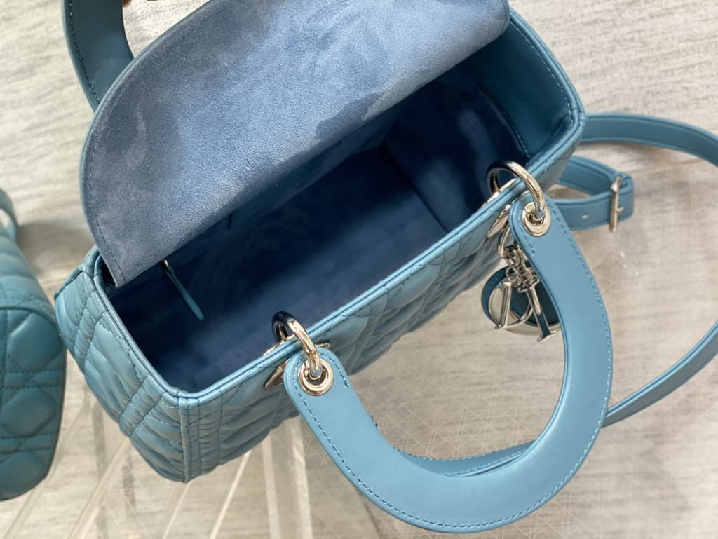 Dior M0565 Medium Lady Bag Cannage Lambskin Blue Silver - Default Title - View 8