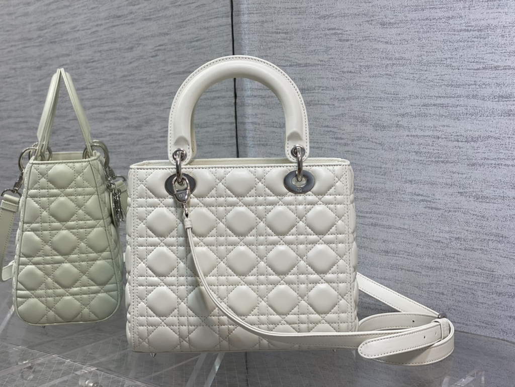 Dior M0565 Medium Lady Bag Cannage Lambskin white silver - Default Title - View 5