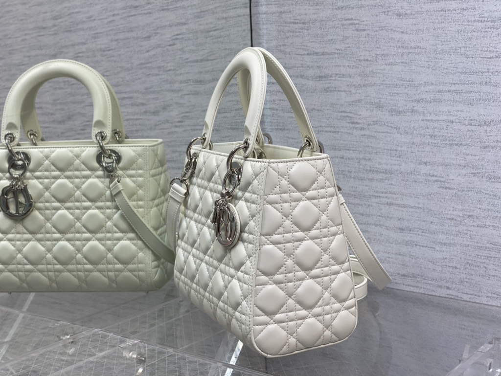 Dior M0565 Medium Lady Bag Cannage Lambskin white silver - Default Title - View 6
